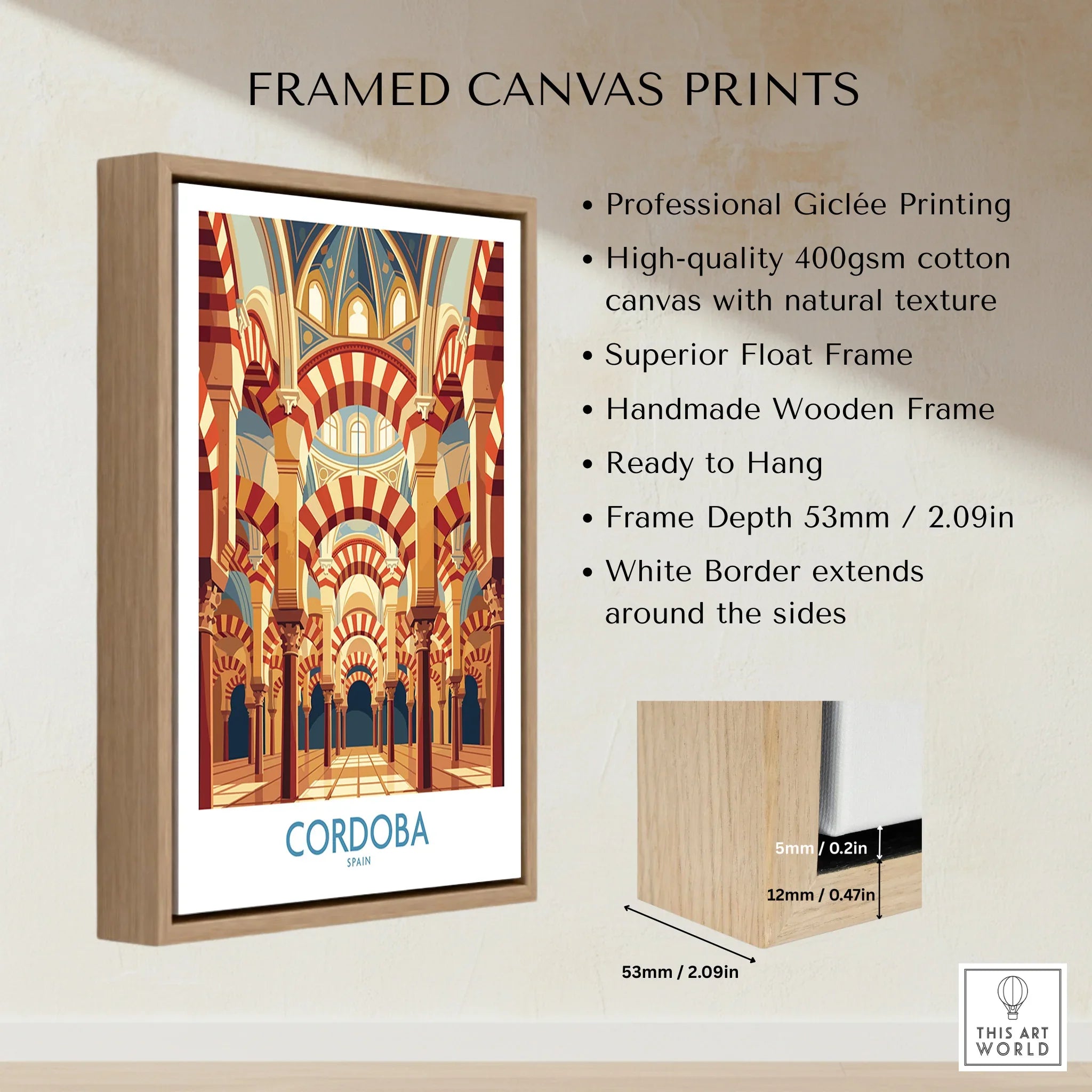 Cordoba Spain Mezquita Arches Wall Art — framed canvas float frame details quality