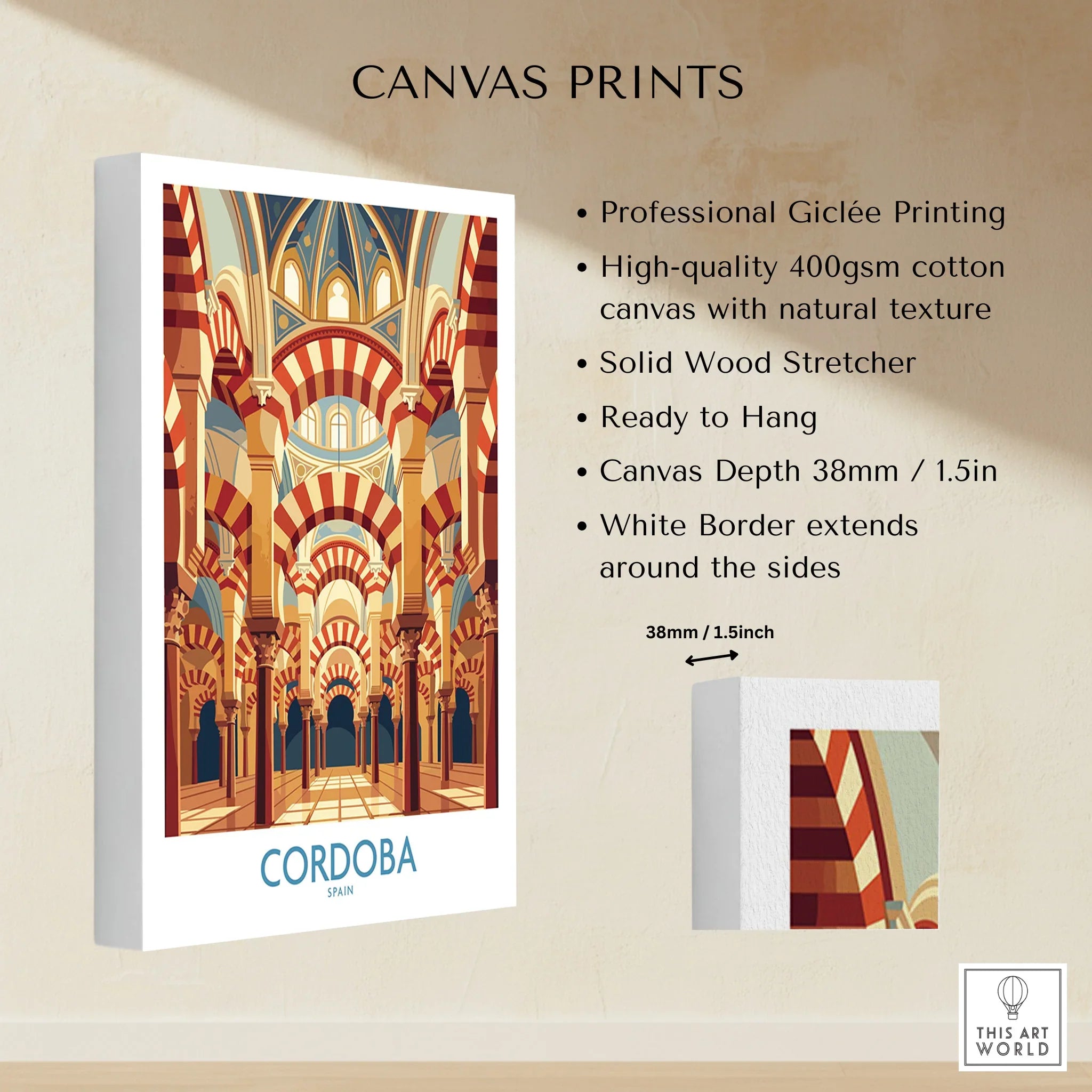 Cordoba Spain Mezquita Arches Wall Art — canvas print stretched cotton canvas details