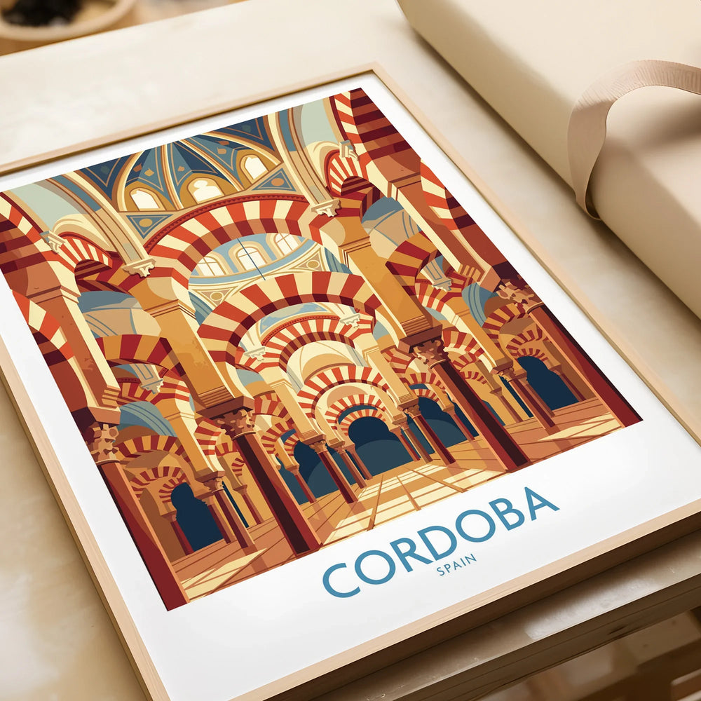 Cordoba Spain Mezquita Arches Wall Art — framed art print closeup gift unwrapped natural frame