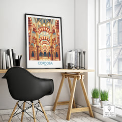 Cordoba Spain Mezquita Arches Wall Art — framed poster black frame on office desk modern