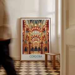 Cordoba Spain Mezquita Arches Wall Art — framed canvas on floor man walking past