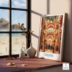 Cordoba Spain Mezquita Arches Wall Art — framed print window view natural wood frame