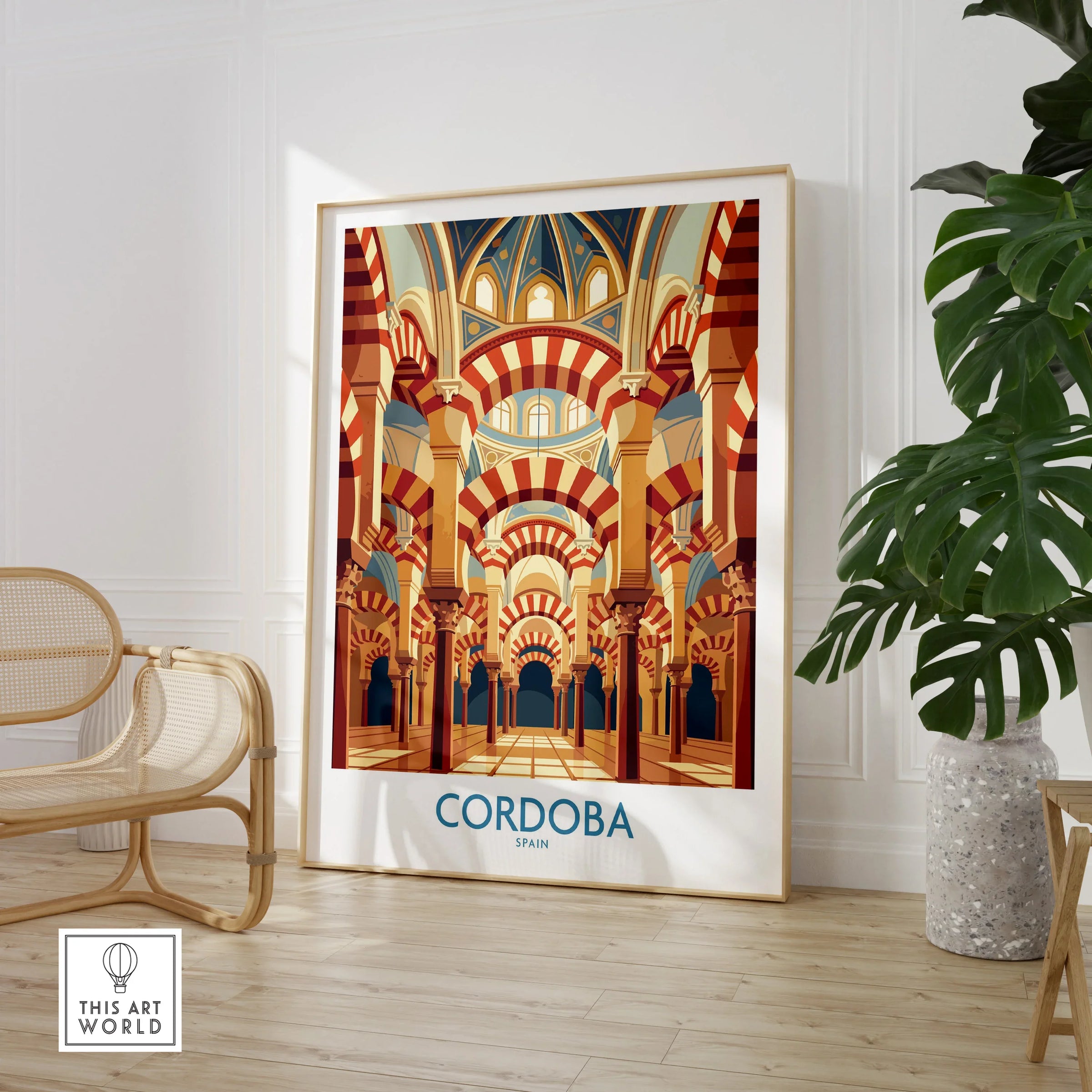 Cordoba Spain Mezquita Arches Wall Art — large framed print room setting chair plant