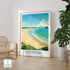 Daymer Bay Cornwall wall art print showcasing a serene beach scene in a modern style, perfect for tranquil home decor.