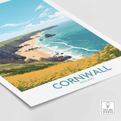Cornwall poster showcasing stunning seaside views and vibrant colors of the English coast, perfect for home decor.