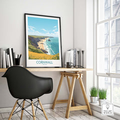 Cornwall poster in modern decor showcasing coastal views, perfect for home decoration and travel memories.