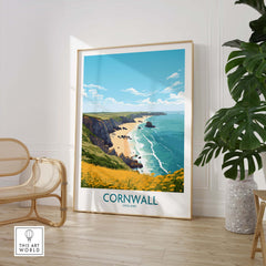 Cornwall poster featuring a beautiful seaside view, perfect for bringing a touch of English coast charm to your home.