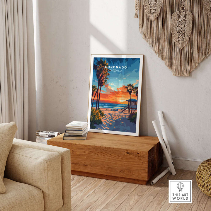 Coronado Print California showcasing a vibrant beach sunset, perfect for adding coastal charm to home decor.