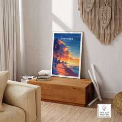 Coronado Wall Art featuring a sunset over the beach, adding vibrant colors and tranquility to your home decor.