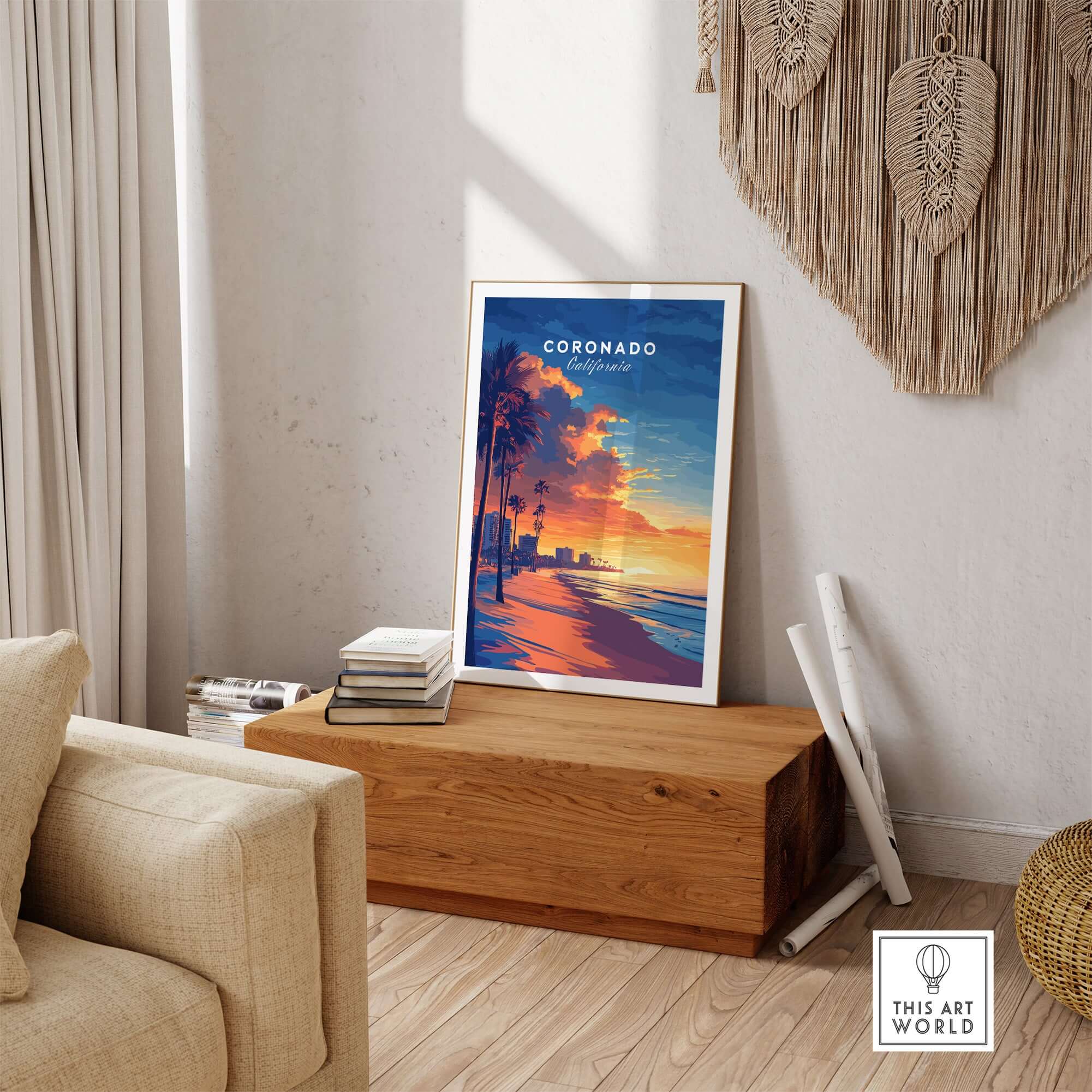 Coronado Wall Art featuring a sunset over the beach, adding vibrant colors and tranquility to your home decor.