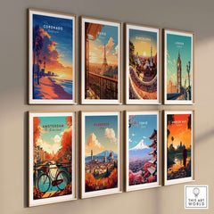 Coronado Wall Art showcasing vibrant travel destination posters including Coronado, Paris, and more.