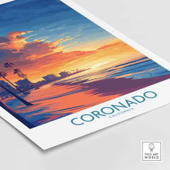 Coronado Wall Art Print showcasing a vibrant sunset over Coronado Beach in California.
