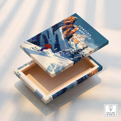 Cortina d'ampezzo Travel Poster - Italy showcased on a beautifully designed wooden box.