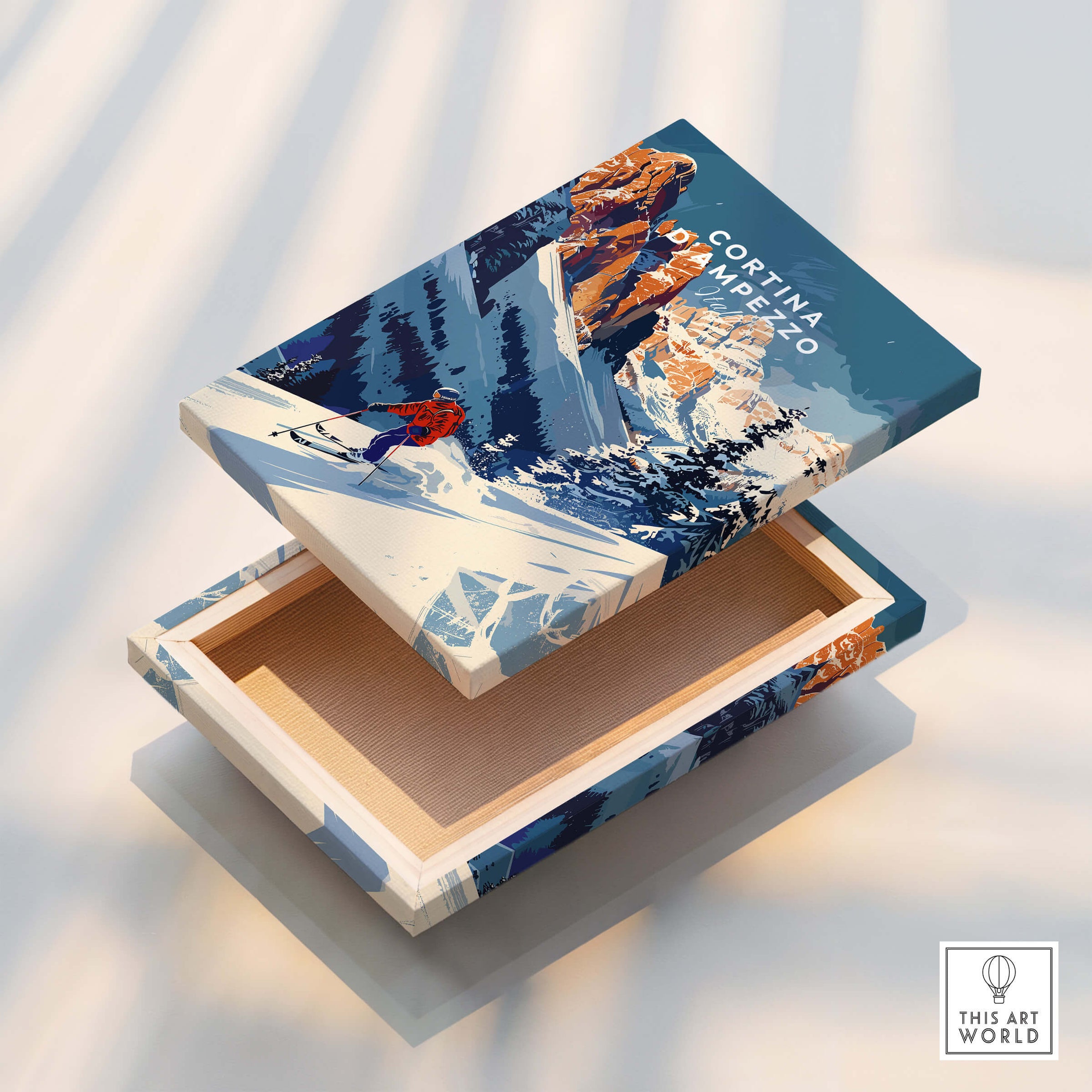 Cortina d'ampezzo Travel Poster - Italy showcased on a beautifully designed wooden box.