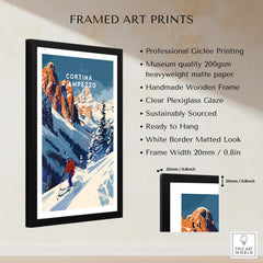 Cortina d'ampezzo Travel Poster - Italy framed art print featuring ski resort in Dolomite mountains.
