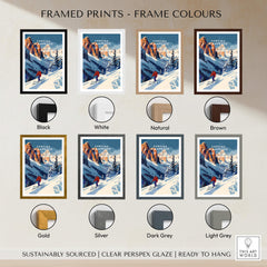 Cortina d'ampezzo Travel Poster - Italy framed prints with various frame colors including black, white, natural, brown, gold, silver, dark grey, light grey.
