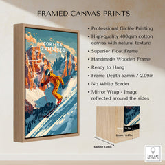 Cortina d'ampezzo Ski Poster framed canvas print showcasing skiing in the mountains with professional Giclée printing.