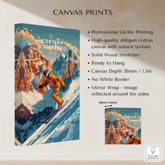 Cortina d'ampezzo Ski Poster featuring a skier in a stunning alpine setting, perfect for ski lodge decor.