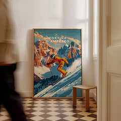 Cortina d'ampezzo Ski Poster displayed in a stylish room, perfect for ski enthusiasts and wall art lovers.