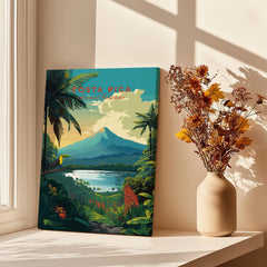 Costa Rica Print showcasing Arenal Volcano and tropical scenery in vibrant colors, perfect for home decor.