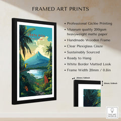 Costa Rica Print framed art featuring Arenal Volcano and tropical landscapes, vibrant colors for home decor.
