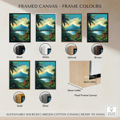 Costa Rica Print framed canvas options in black, white, natural, brown, gold, and silver for vibrant wall art.