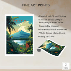 Costa Rica Print featuring Arenal Volcano and tropical landscapes in vibrant colors, ideal for home decor.