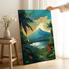 Costa Rica Print featuring Arenal Volcano with tropical landscapes in vibrant colors for home decor.