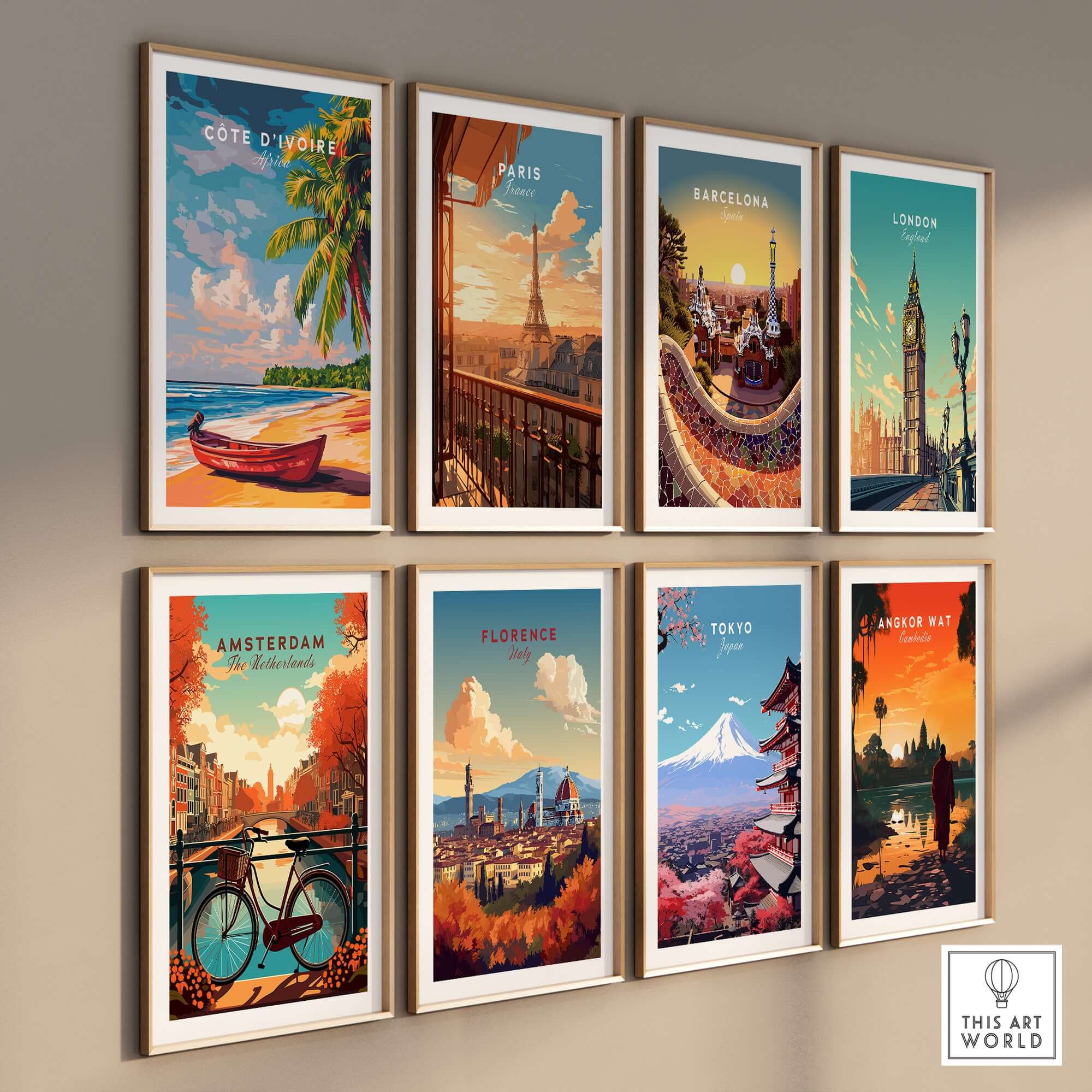 Côte d'Ivoire Beach Poster - African Art Print, Ivory Coast Scenery displayed in a gallery wall of travel posters.