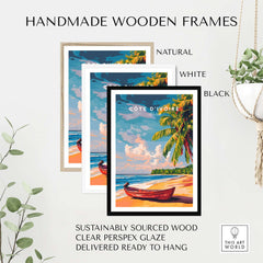 Côte d'Ivoire Beach Poster - African Art Print, Ivory Coast Scenery in handmade wooden frames.