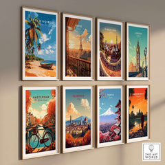 Côte d'Ivoire Poster Africa featured among various city art prints on a wall display.