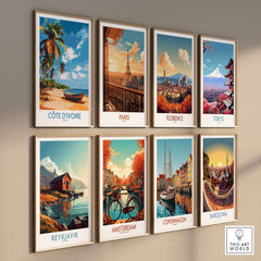 Côte d'Ivoire Poster - Beach Scene and city travel prints on wall, showcasing scenic destinations.