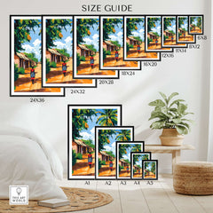 Côte d'Ivoire Wall Art - African Landscape Poster Print, Ivory Coast size guide showcasing various print dimensions.