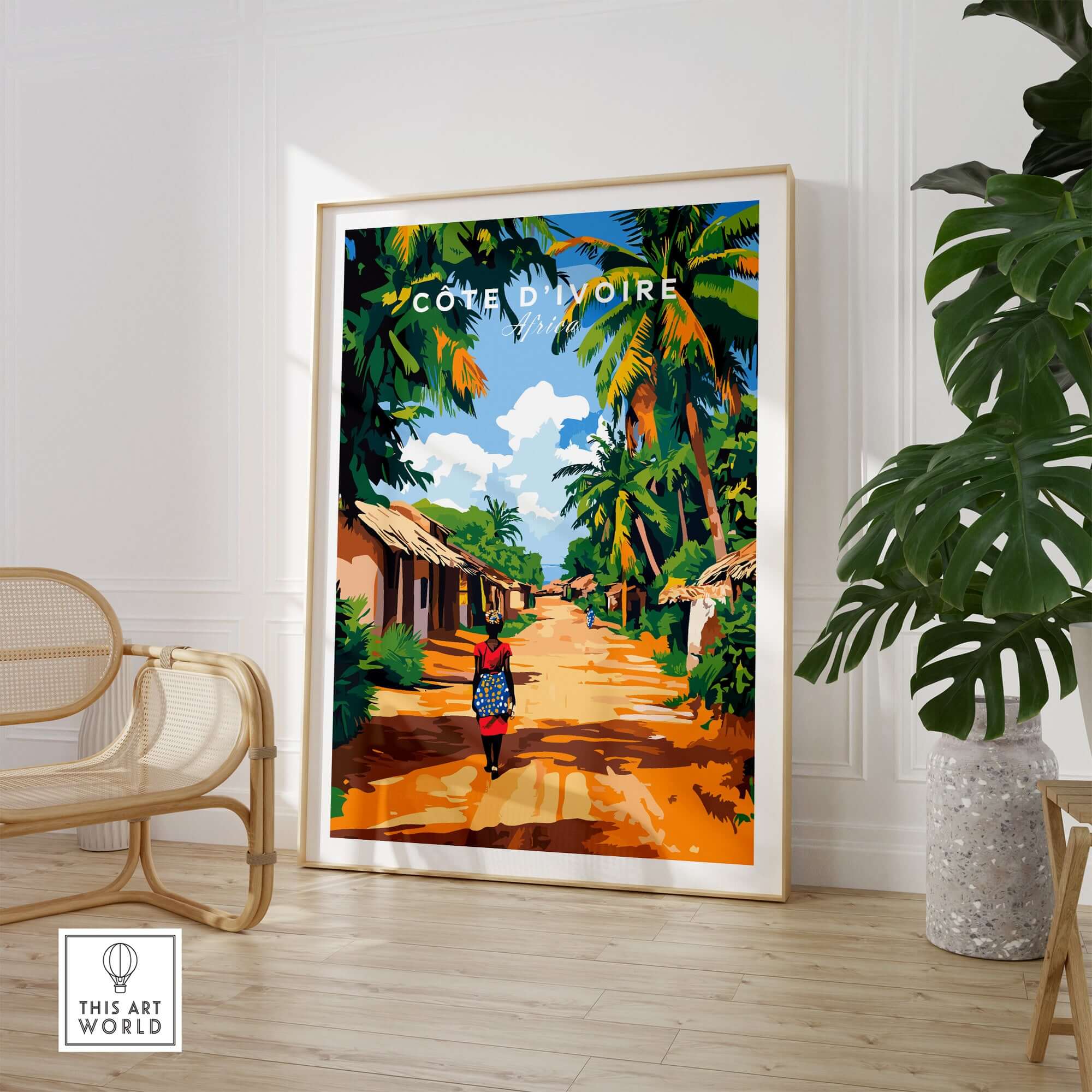 Côte d'Ivoire Wall Art - African Landscape Poster Print, Ivory Coast featuring vibrant scenery and local lifestyle.