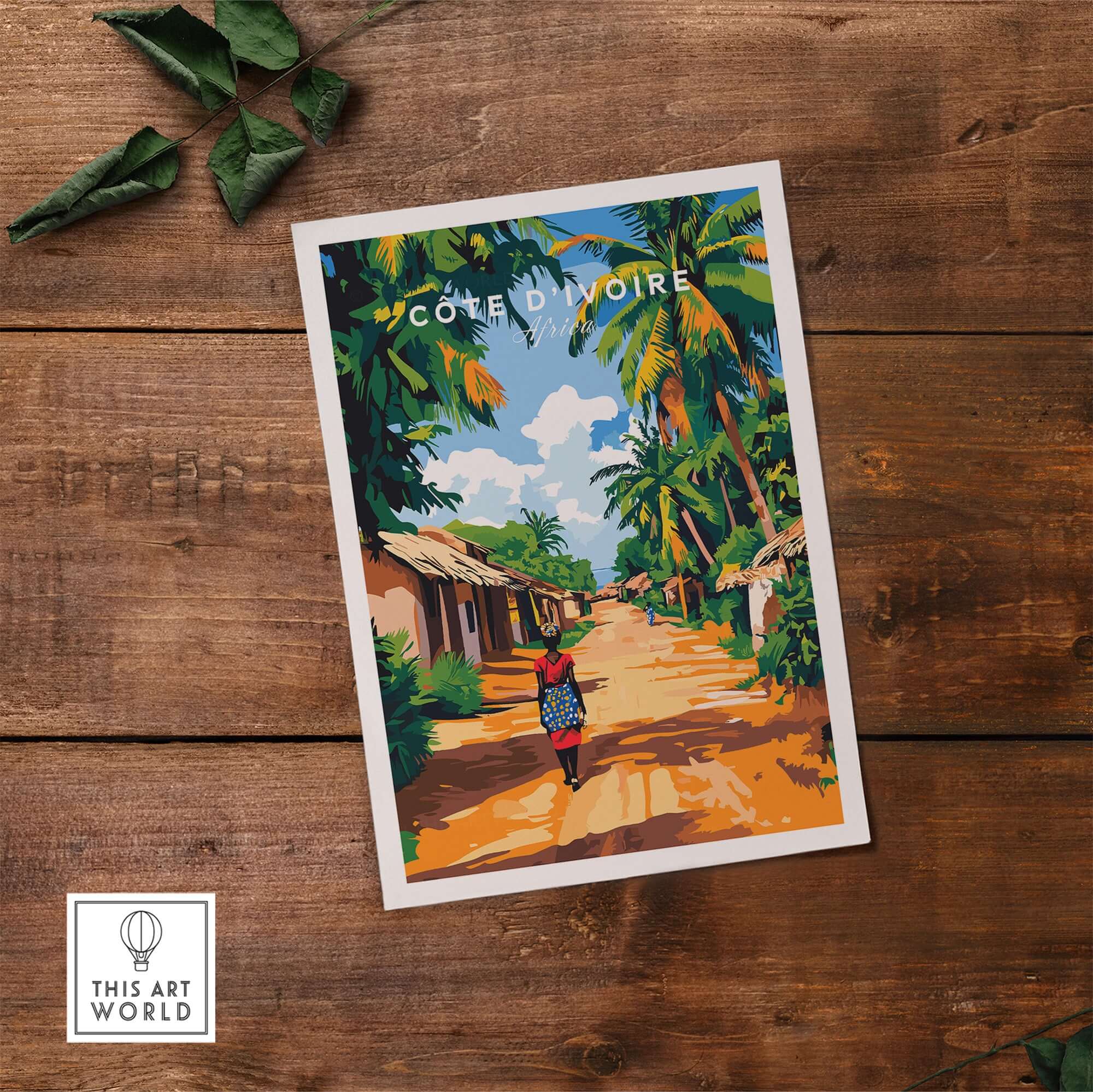 Côte d'Ivoire Wall Art - African Landscape Poster Print, Ivory Coast showcasing a vibrant street scene.