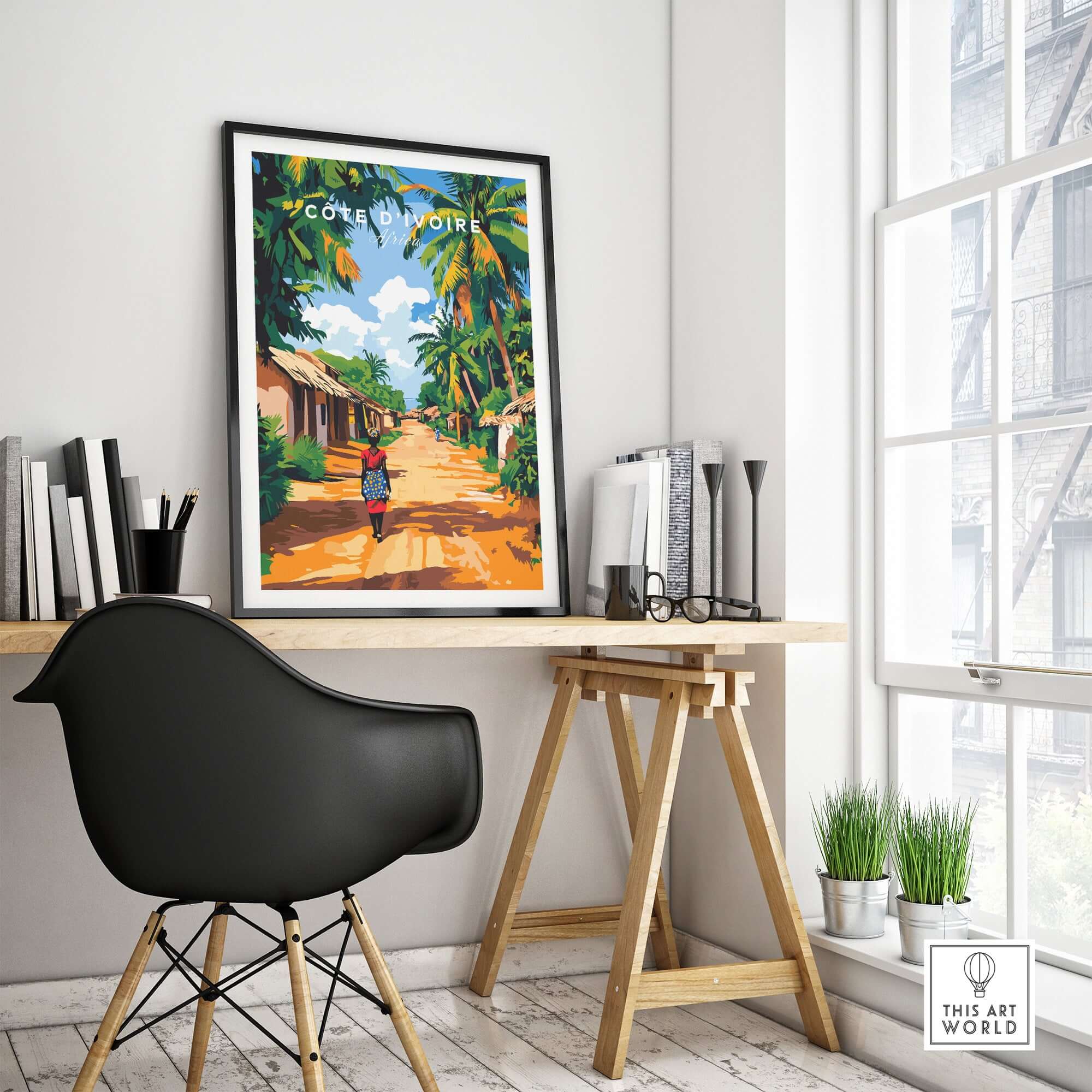 Côte d'Ivoire Wall Art - African Landscape Poster Print, Ivory Coast displayed in a stylish interior setting.