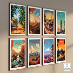 Côte d'Ivoire Wall Art - African Landscape Poster Print, Ivory Coast displayed among other city prints on a gallery wall.