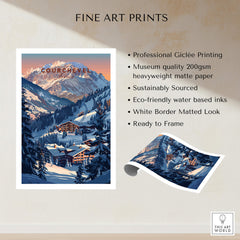 Courchevel Travel Poster - France showcasing stunning ski slopes and mountain views, perfect for art lovers.