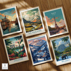 Courchevel Travel Poster - France displayed among other travel posters of iconic destinations.