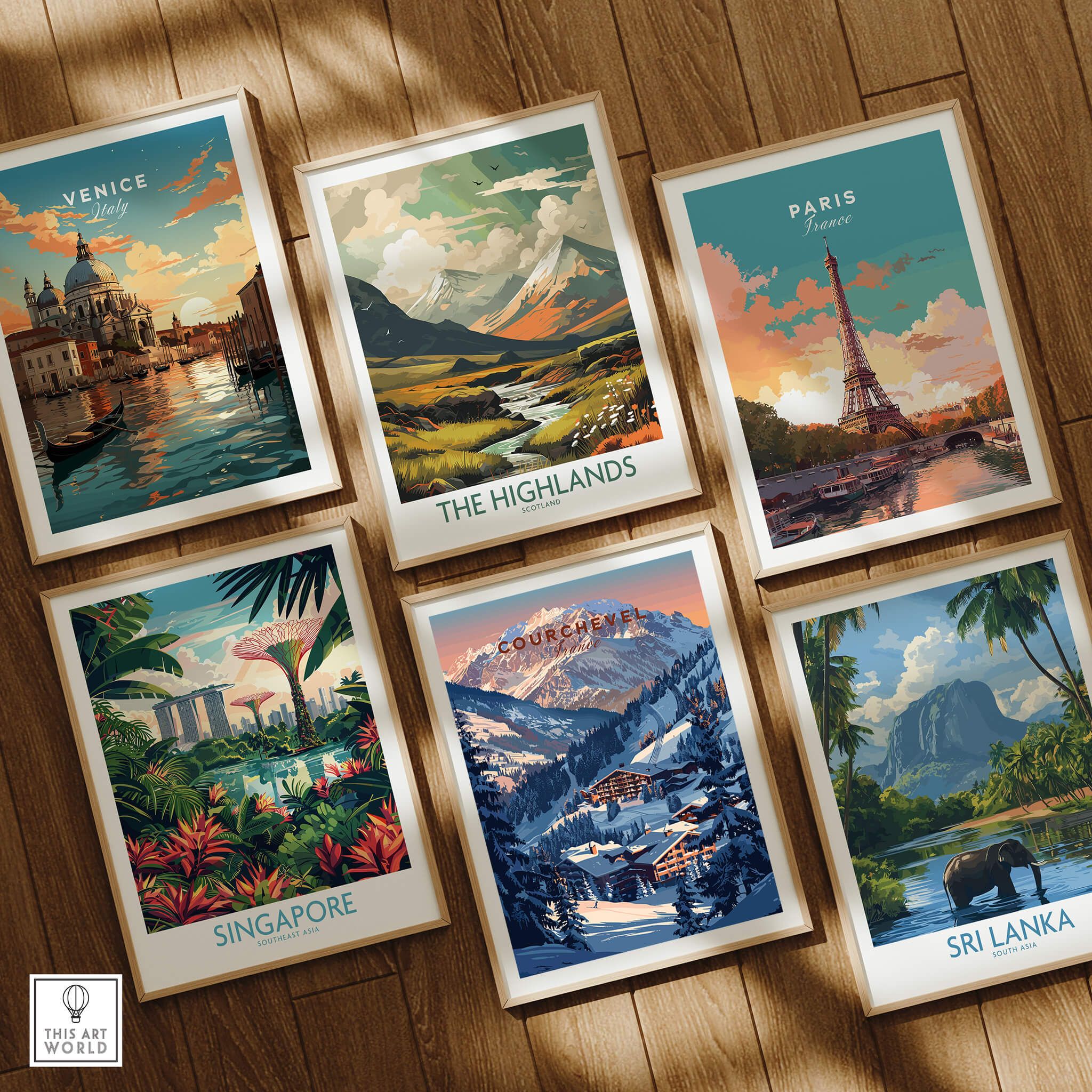 Courchevel Travel Poster - France displayed among other travel posters of iconic destinations.