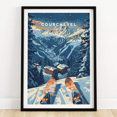 Courchevel Print France ski poster featuring stunning French Alps scenery and vibrant ski gear.