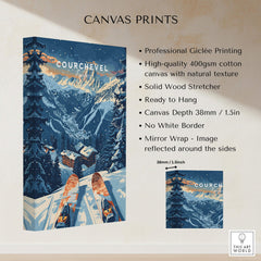 Courchevel Print France canvas print showcasing stunning snowy mountains and skiing features.