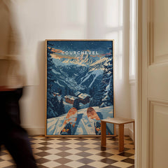Courchevel Print France ski poster showcasing snowy mountains and ski slopes in a stylish home interior.