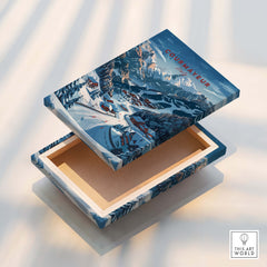 Courmayeur Travel Poster - Italy printed on a decorative box showcasing the scenic beauty of Courmayeur.