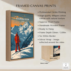 Courmayeur Ski Poster - Italy framed canvas print showcasing skiing in the Italian Alps.