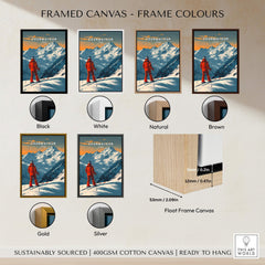 Framed canvas color options for Courmayeur Ski Poster - Italy showcasing different frame styles.