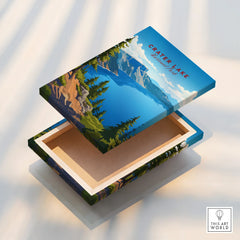 Crater Lake National Park canvas print with colorful landscape art and floating frame detail