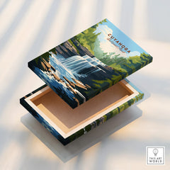 Cuyahoga waterfall wall art print on floating stretched canvas with mirror edge detail