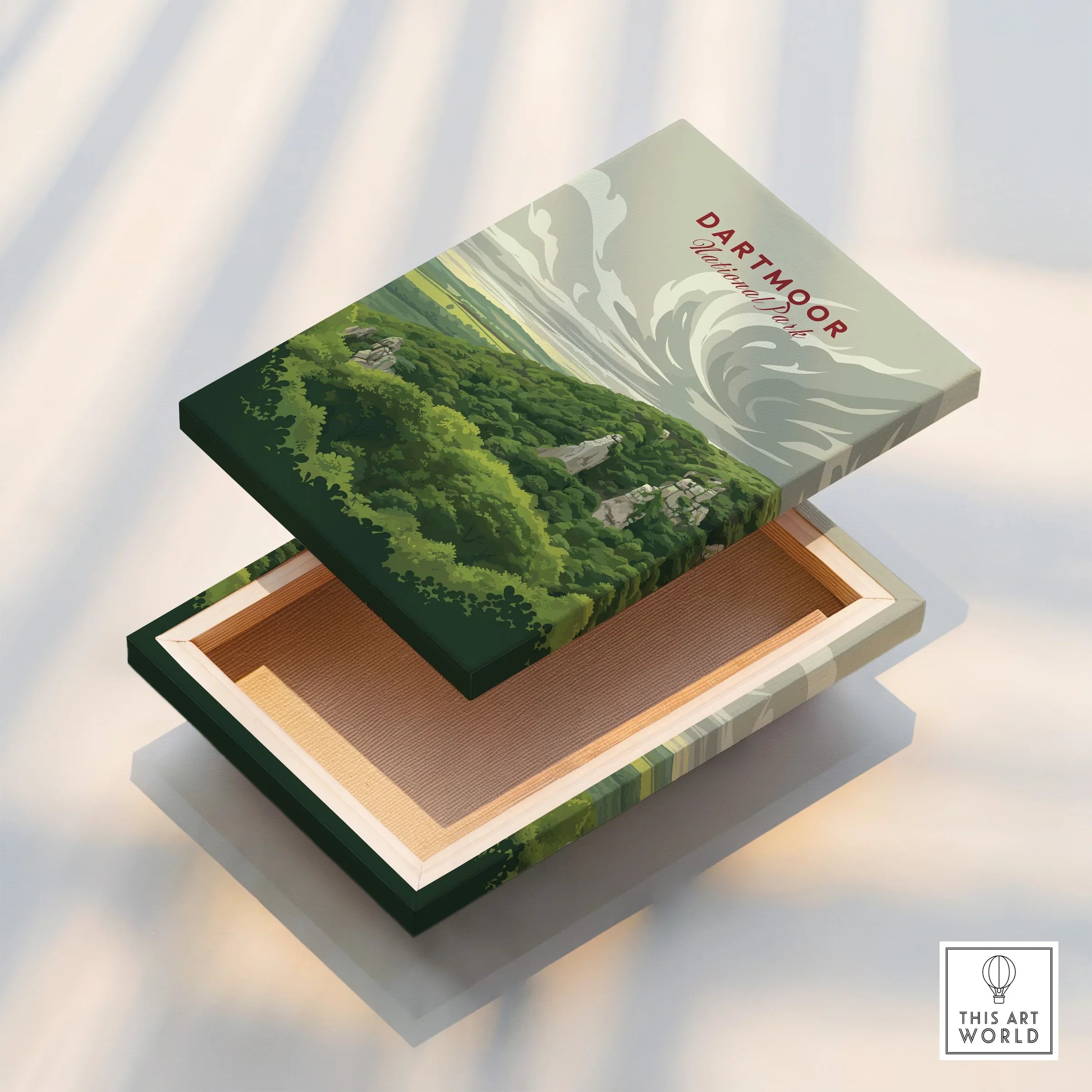 Dartmoor National Park Moorland Travel Poster — stretched canvas print floating detail mirror edge