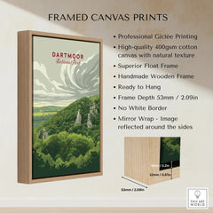 Dartmoor National Park Moorland Travel Poster — framed canvas float frame details quality
